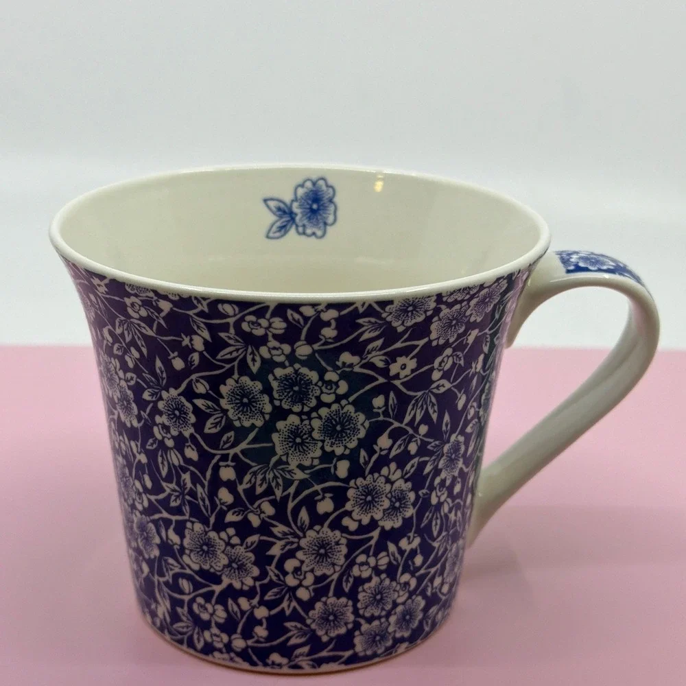 Pier 1 Imports Blue White Calico Floral Fine China Mug Coffee Tea Cup - Picture 8 of 9